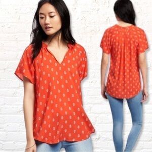 Old Navy Orange Red Medallion Boho Blouse Top Size Small Geometric Print